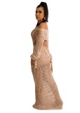 Fashion Sunscreen Cover Up Knitted Deep V Beachwear Long Dress
