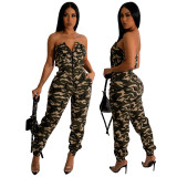 Casual Camouflage Zipper Strapless Wrapped Corset Jumpsuit