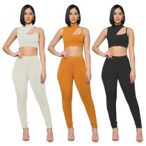 Women's Irregular Tank Top Trousers Solid Color Sportswear Two Pieces