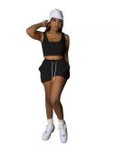 Solid Color Sports Sleeveless Sweatsuit Short Set