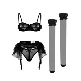 2023 Sexy Lingerie Mesh See Through 4 Pcs Sexy Underwear Set with Stockings