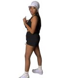 Solid Color Sports Sleeveless Sweatsuit Short Set