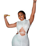 White Sexy Solid Bandage Hollowed Out Turtleneck Sequins Double V Cut Sexy Dress