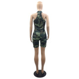 Trendy Sleeveless Camouflage Print Zipper Vest Playsuit