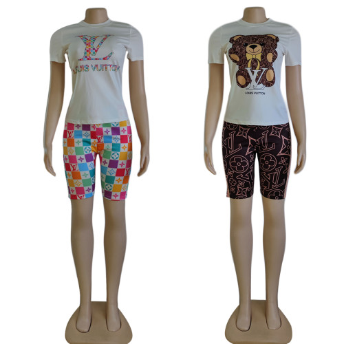Summer Casual Branded Clothing Digital Printed Short Sleeve Shorts Set