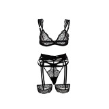 Lace Garter Lingerie Set with Removable Choker Babydoll Strappy Bra and Panty Set (No Stockings)