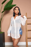 Solid Color Sexy See Through Single-breasted Lapel Slits Chiffon Shirt