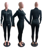 Women's Workout Sets 2 Piece Printed Front Zip Long Sleeve Turndown Neck Sweatshirt Set Gym Clothes