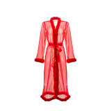Sexy Sheer Mesh Sleep Robe With Belt Without Lingerie
