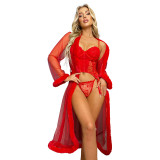 Sexy Sheer Mesh Sleep Robe With Belt Without Lingerie