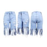 Spring Casual Solid Color Tassel Frayed Midi Jeans