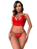 Red Valentines Day Sexy Lingerie Lace Women's Steel Ring Underwear Set