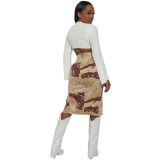 Women's Camouflage Leaf Print Cargo Slit Zipper High Waist Skirt with Pocket