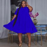 Fat Plus Size Solid Color Shirt Collar Short Sleeve Midi Dresses With Zipper