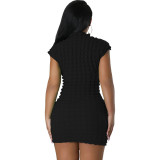 Women's Clothing Solid Color Bubble Fabric Bodycon Dress