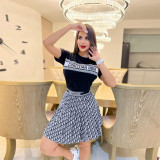 2023 New Fashion Pyrography Two Piece Pleated Skirt Set
