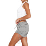 Solid Color Shirred Elastic Buckle Athleisure Pocket Cargo Skirts
