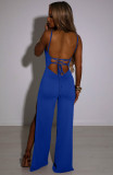 Solid Color Women's Slit Straps Backless Jumpsuit