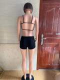 Summer Streetwear Embroidery Casual Straps Sports Two Piece Short Set