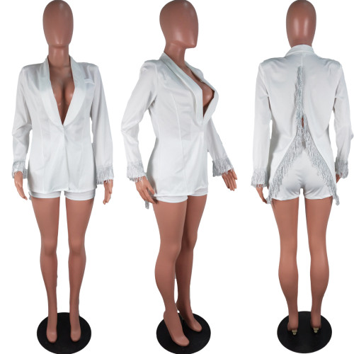 Casual Deep V Button Split Tassel Women's Suits