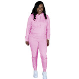 Spring Pure Color Sports Pullover Hoodie Sweatshirt Pant Set with Pockets