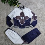 Autumn Casual Simple Printing Zipper Two Piece Set