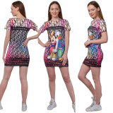 2023 Summer Printed Short Sleeve Bodycon Dresses