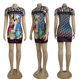 2023 Summer Printed Short Sleeve Bodycon Dresses