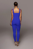 Solid Color Ribbed Sleeveless Square Neck Backless Tank Jumpsuit