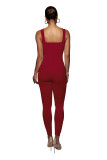 Solid Color Ribbed Sleeveless Square Neck Backless Tank Jumpsuit