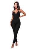 Solid Color Ribbed Straps Padded Casual Yoga Bodycon Jumpsuits