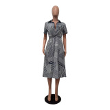 Casual Digital Geometric Irregular Print Midi Dresses