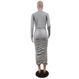 Fashion Letter Offset Long Sleeve Round Neck Pullover Skirt Set