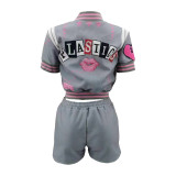 Fashion Casual Printed Baseball Uniform Short Sleeve 2 Piece Outfits
