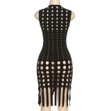 Sexy Casual Solid Tassel Hollowed Out O Neck Sleeveless Club Dress