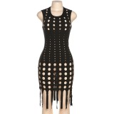 Sexy Casual Solid Tassel Hollowed Out O Neck Sleeveless Club Dress
