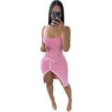 Women's Fashion Pit Sleeveless Rompers Tops and Skirt Two-Piece Set