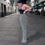 Spring Knitted Stripe Sexy Slim High Waist Pants