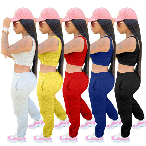 Casual Printed Sleeveless Crop Vest Pants Tracksuit