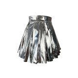 Shiny Leather Hot Sexy Mini Pleated Skirt