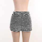 Casual Striped Drawstring High Waist Shorts
