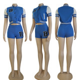 Summer Women's Printed Short Sleeve Shorts Baseball Uniform Two Pieces