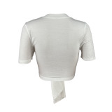 Summer Cross Leather Embroidery Hollow Bandage Shirt