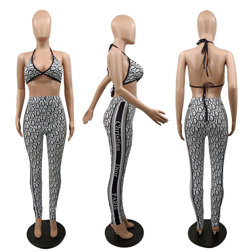 High Quality Explosive Summer Sexy Halter Padded Bra and Trousers Two Pieces