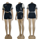 Summer Women's Printed Short Sleeve Shorts Baseball Uniform Two Pieces