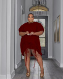 Plus Size Fat Woman Double Sleeve Drawstring Wrinkled Loose Dress