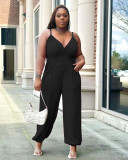 Sexy Solid Patchwork Spaghetti Strap Plus Size Jumpsuits with Pockets