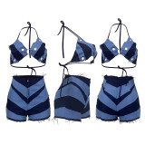 Fashion Color Matching Halter Backless Sexy Two Piece Set
