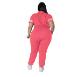 Fashion Plus Size Women's Solid Color Printed Letter Zipper Sports Two-piece Set with Pockets