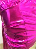 Fashion Bronzing Elastic Leather Halter Wrapped Bra Bandage Skirts